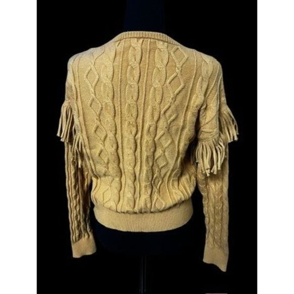 Philosophy Cable Knit Sweater Women SM Beige Fringe Sleeves heritage woods - Picture 3 of 5